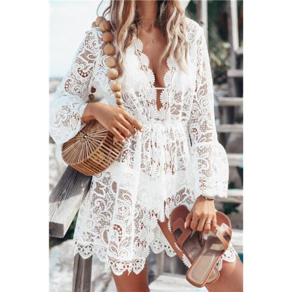 V-Neck Lace Cover-Up Dress
